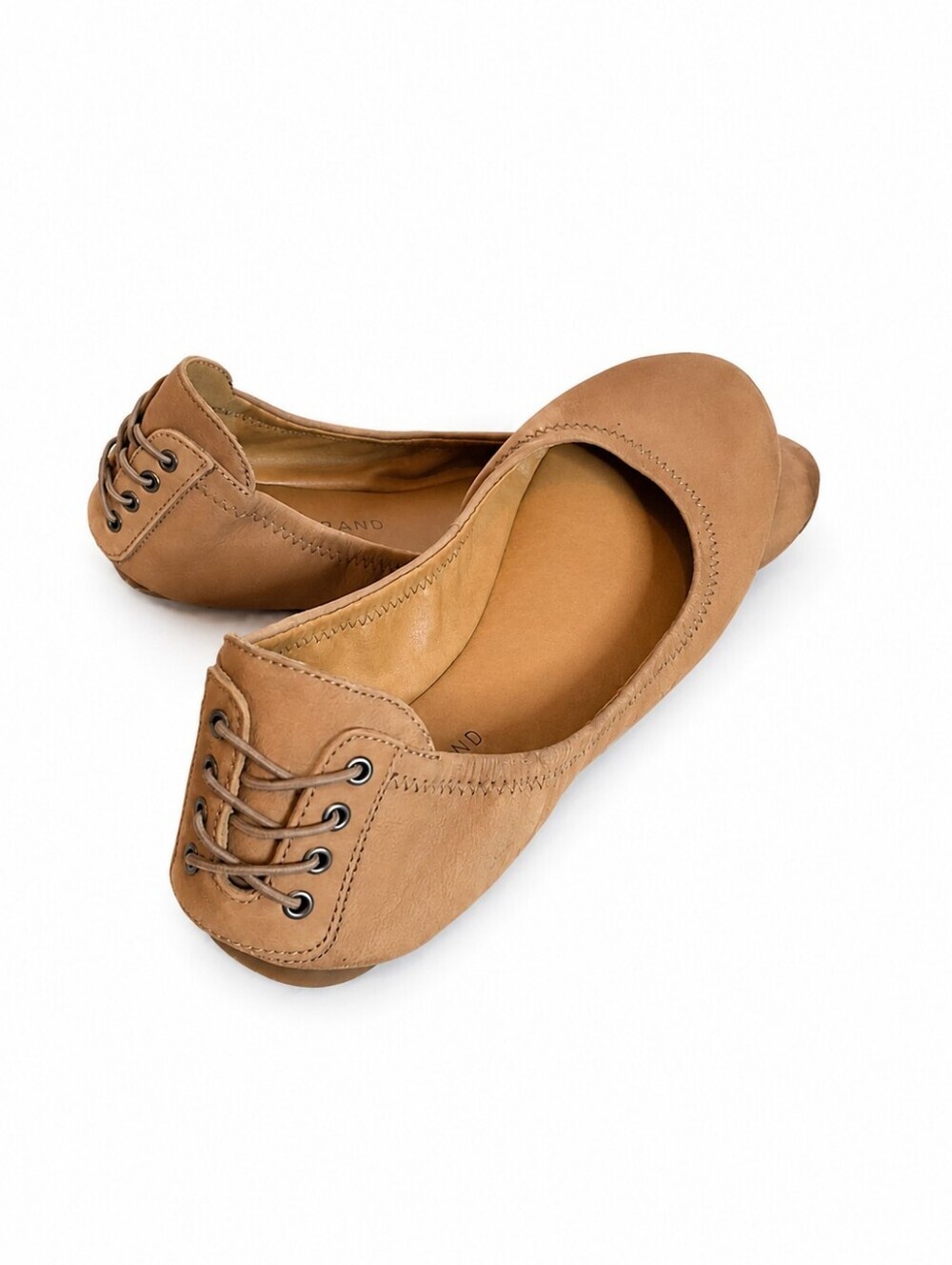 Lucky Brand Emmie Tan Suede Lace Up Ballet Flats Womens 9.5